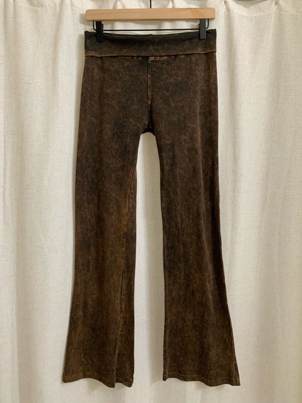 T Party Brown Mineral Wash Fold Over Legging Distressed Embellished Pant Bootcut - Picture 2 of 7